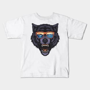 Wolf Surfing Summer California Sunglasses Sea Kids T-Shirt